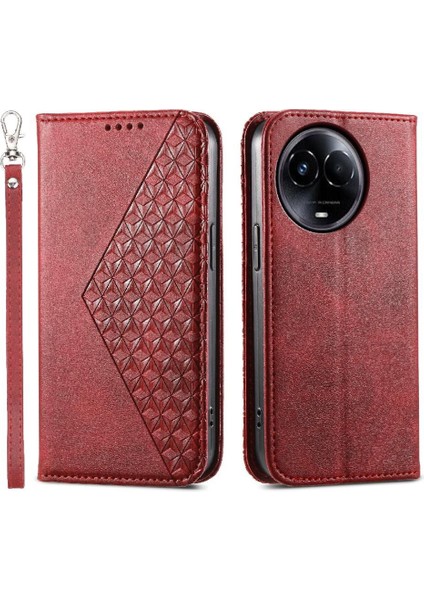 Realme 11 5g Standı Cüzdan Günlük Kullanım Için Flip Case El Kayışı Eşkenar Dörtgen Şekli (Yurt Dışından)