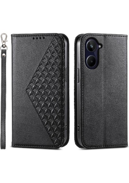 Realme 10 Pro 5g Cüzdan Günlük Kullanım Için Flip Case El Kayışı Eşkenar Dörtgen Şekli (Yurt Dışından)
