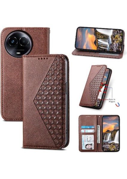 Realme 11 5g Standı Cüzdan Günlük Kullanım Için Flip Case El Kayışı Eşkenar Dörtgen Şekli (Yurt Dışından)