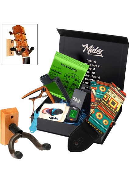 AC-20CL-PAK Klasik Gitar Aksesuar Tel  - Askı - Capo - Tuner - Pena 9'lü Set