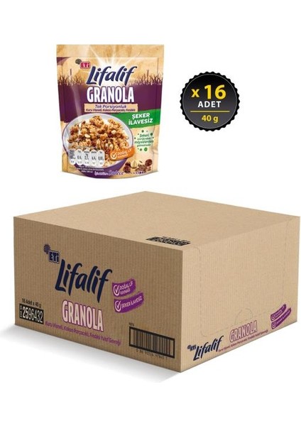 Lifalif Granola Kuru Vişneli, Kakao Parçacıklı, Fındıklı 40 G x 16 Adet