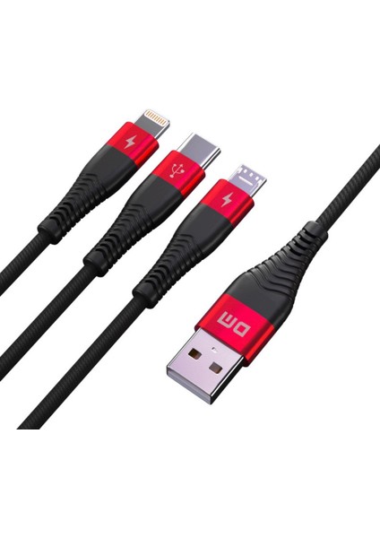 SL004 iPhone Lightning Type-C Micro USB 2.4A Şarj ve Data Kablosu 120CM