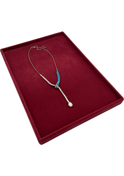 Yerli Üretim Süet Kumaş Bordo Renk 34/24 cm Takı Servis Sunum Tablası