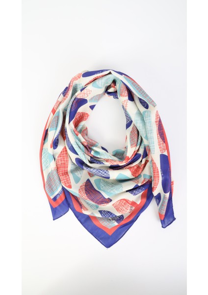 Desenli Lacivert Eşarp 95X95