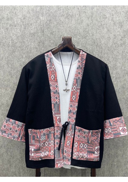 Oversize Bohem Fakir Kol  Pamuk Dokuma Siyah Kimono