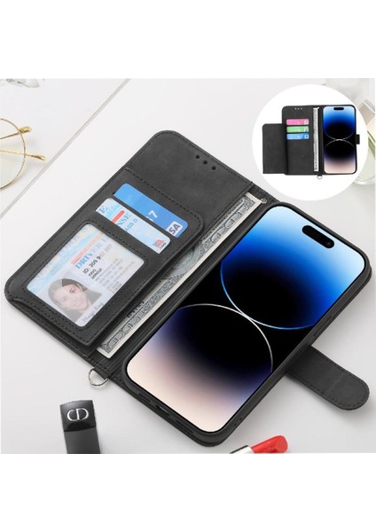 IPhone 16 Için Flip Case Darbeye Çoklu Kredi Kartı Yuvaları Kabartmalı (Yurt Dışından) modelleri