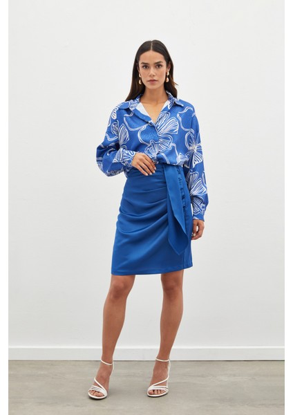 Kuşaklı Mini Etek - Indigo