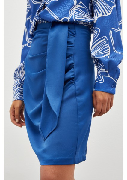 Kuşaklı Mini Etek - Indigo