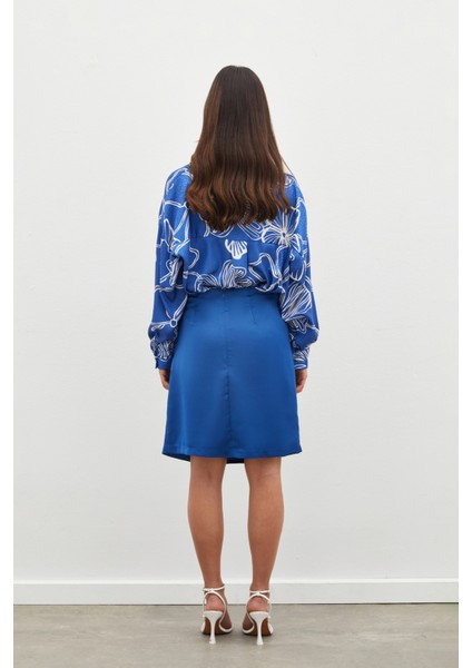 Kuşaklı Mini Etek - Indigo