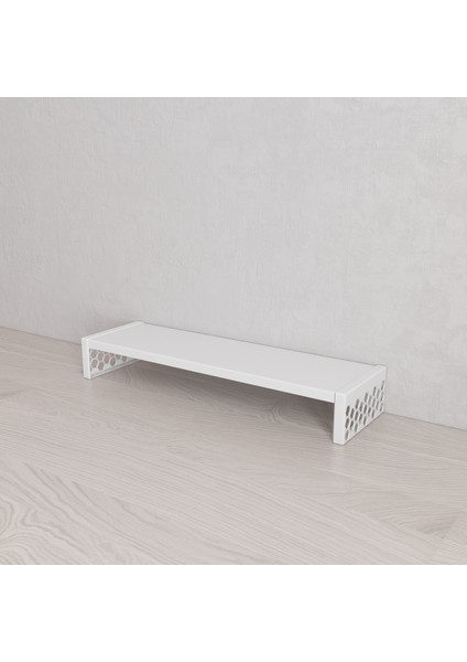 Monitör Yükseltici Model No : 1 - Beyaz Bilgisayar Ekran Yükseltici - Beyaz Renkli Altıgen Desenli Tasarım - Beyaz Mdflam modelleri