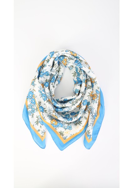Çiçek Desenli Mavi Soft Eşarp 95X95