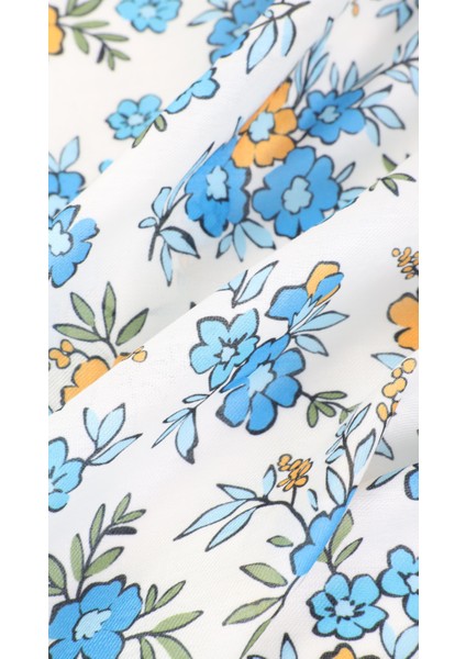 Çiçek Desenli Mavi Soft Eşarp 95X95 fiyatları