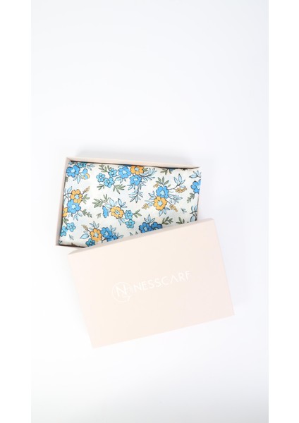 Çiçek Desenli Mavi Soft Eşarp 95X95 modelleri