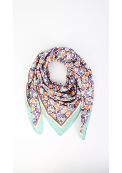 Çiçek Desenli Yeşil Eşarp 95X95