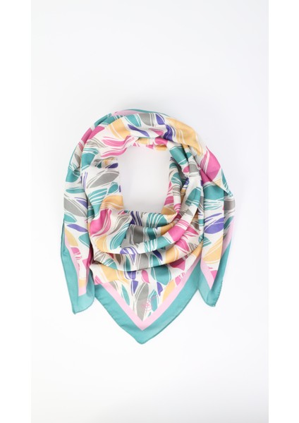 Yaprak Desenli Turkuaz Soft Eşarp 95X95