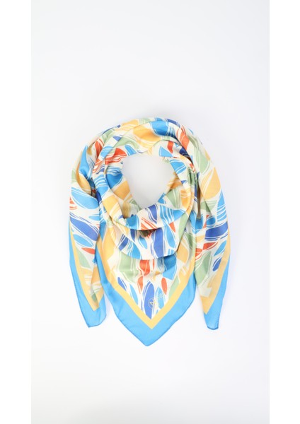 Yaprak Desenli Mavi Soft Eşarp 95X95