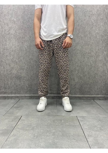Bel ve Paça Lastikli Bohem Desenli Jogger