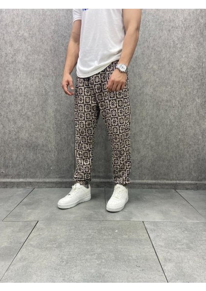 Bel ve Paça Lastikli Bohem Desenli Jogger