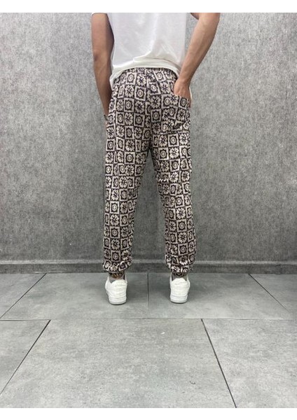 Bel ve Paça Lastikli Bohem Desenli Jogger