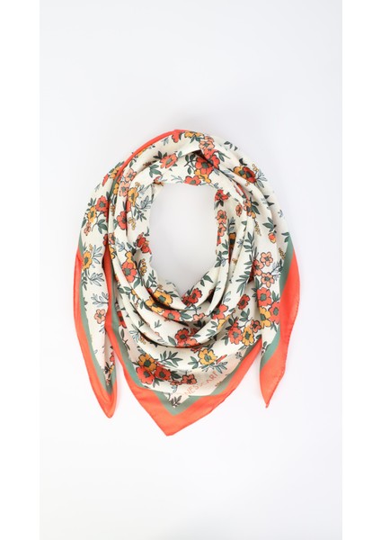 Çiçek Desenli Turuncu Soft Eşarp 95X95