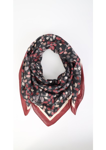 Yaprak Desenli Siyah Soft Eşarp 95X95