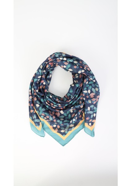 Yaprak Desenli Lacivert Soft Eşarp 95X95