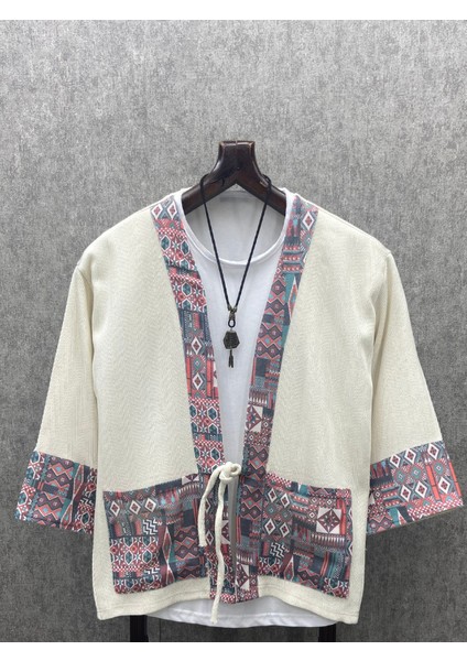 Oversize Bohem Fakir Kol  Pamuk Dokuma Krem Kimono