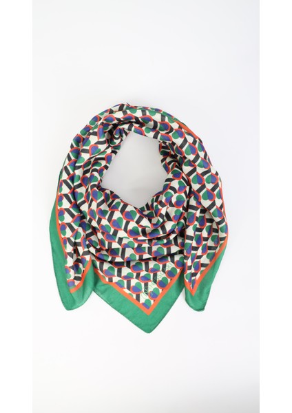 Kalp Desenli Yeşil Soft Eşarp 95X95