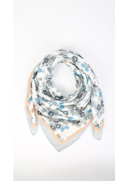 Çiçek Desenli Gri Soft Eşarp 95X95