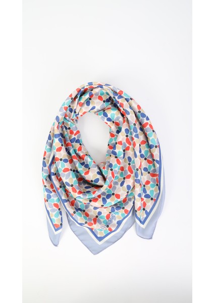 Çiçek Desenli Mavi Eşarp 95X95