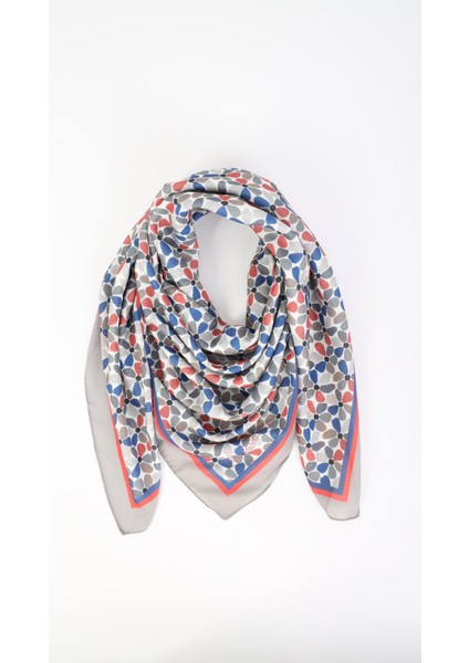 Çiçek Desenli Gri Eşarp 95X95