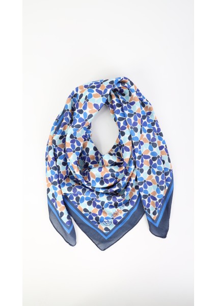 Çiçek Desenli Lacivert Eşarp 95X95