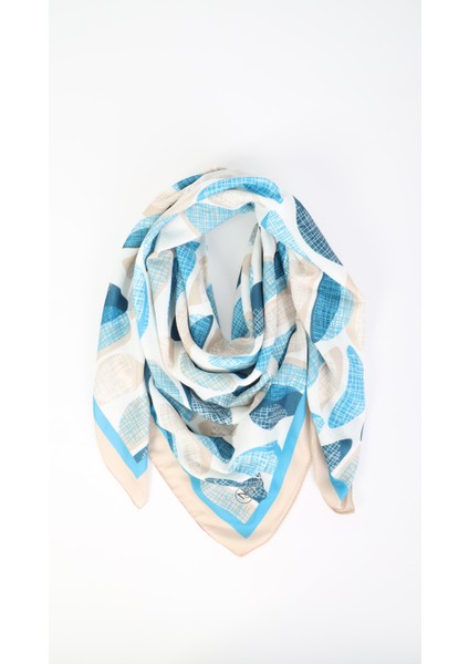 Desenli Mavi Eşarp 95X95