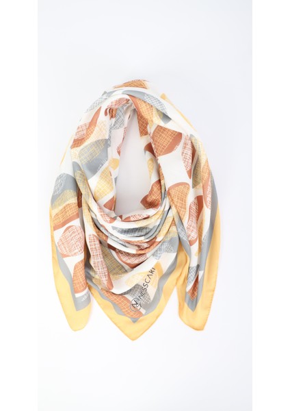 Desenli Sarı Eşarp 95X95