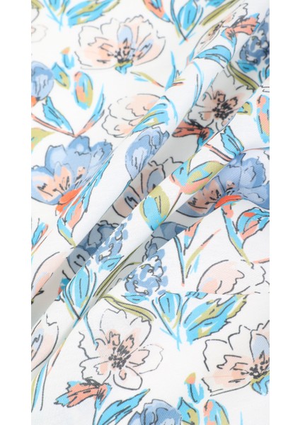 Çiçek Desenli Mavi Eşarp 95X95 fiyatları