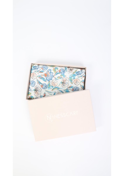 Çiçek Desenli Mavi Eşarp 95X95 modelleri