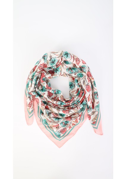 Çiçek Desenli Pembe Eşarp 95X95