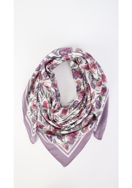 Çiçek Desenli Mor Eşarp 95X95