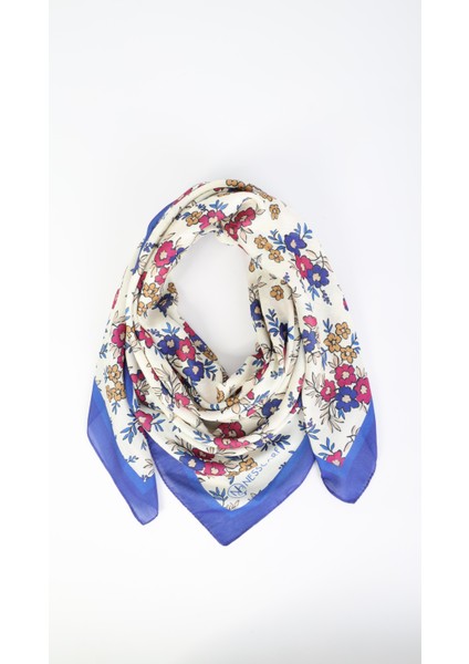 Çiçek Desenli Lacivert Soft Eşarp 95X95