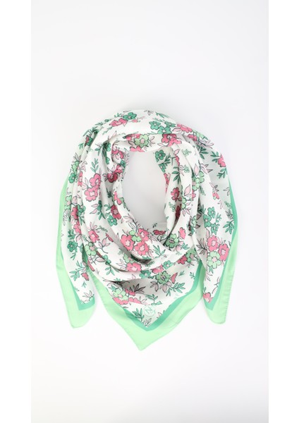 Çiçek Desenli Yeşil Soft Eşarp 95X95