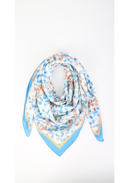 Yaprak Desenli Mavi Soft Eşarp 95X95