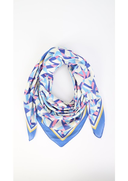 Üçgen Desenli Mavi Eşarp 95X95