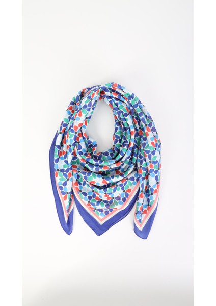 Çiçek Desenli Lacivert Eşarp 95X95