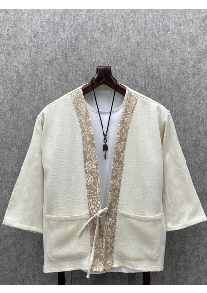 Oversize Bohem Fakir Kol Pamuk Dokuma Krem Kimono