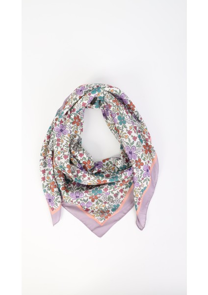 Çiçek Desenli Mor Soft Eşarp 95X95