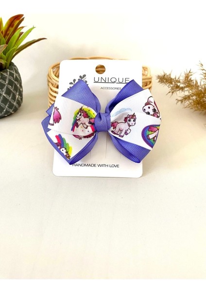 Mor Unicorn Kurdele Fiyonk Toka, El Yapımı Özel Gün Grogren Kurdele Çocuk Klipsli Kiz Cocuk Toka