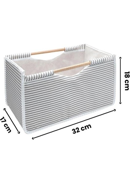 Çok Amaçlı Kutu, Dolap Raf Düzenleyici, Dekoratif Ahşap Saplı Saklama Kutusu 32X17X18 cm