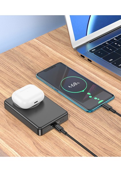 J125A Power 10.000 Mah Pd 20W Type-C ve 15W Kablosuz Şarjlı Magsafe Powerbank - Siyah 12