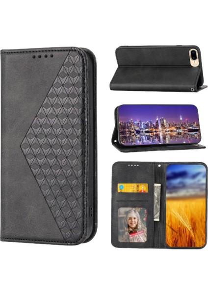 IPhone 6 Için Flip Case Artı Eşkenar Dörtgen Şekli Günlük Kullanım Standı El Kayışı Cüzdan (Yurt Dışından)