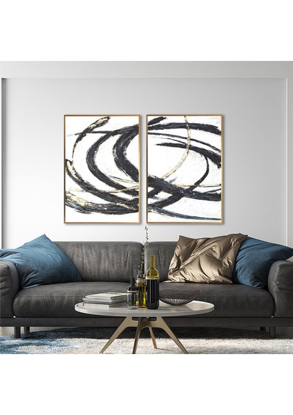 Yağlı Boya Dokulu Tablo Siyah Beyaz Altın Gold Soyut U08016